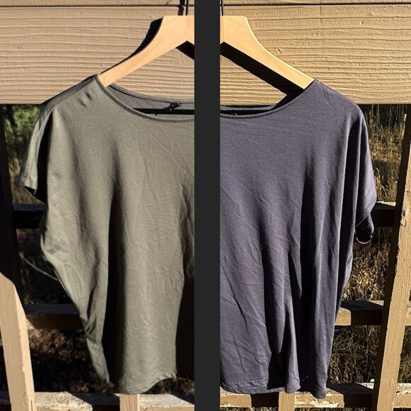 BUNDLE OF 2 Uniqlo Short, Dolman Sleeve Draped Modal Shirts in Navy & Olive - Picture 1 of 11